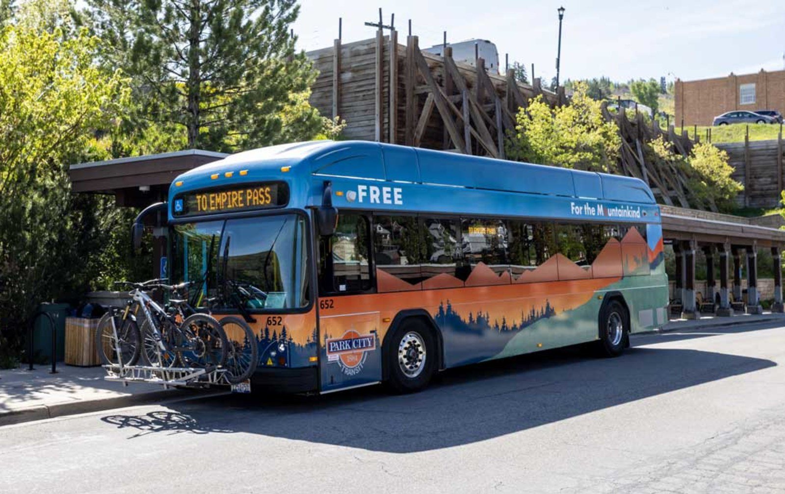 Cozy Method Park City experiences guide: a free Park City transit bus with a front bike rack