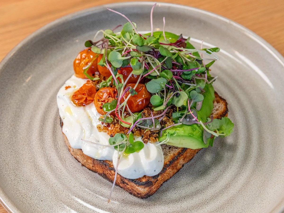 Cozy Method Park City breakfast and brunch guide: avocado toast with beets and crispy quinoa at Five5eeds in Park City