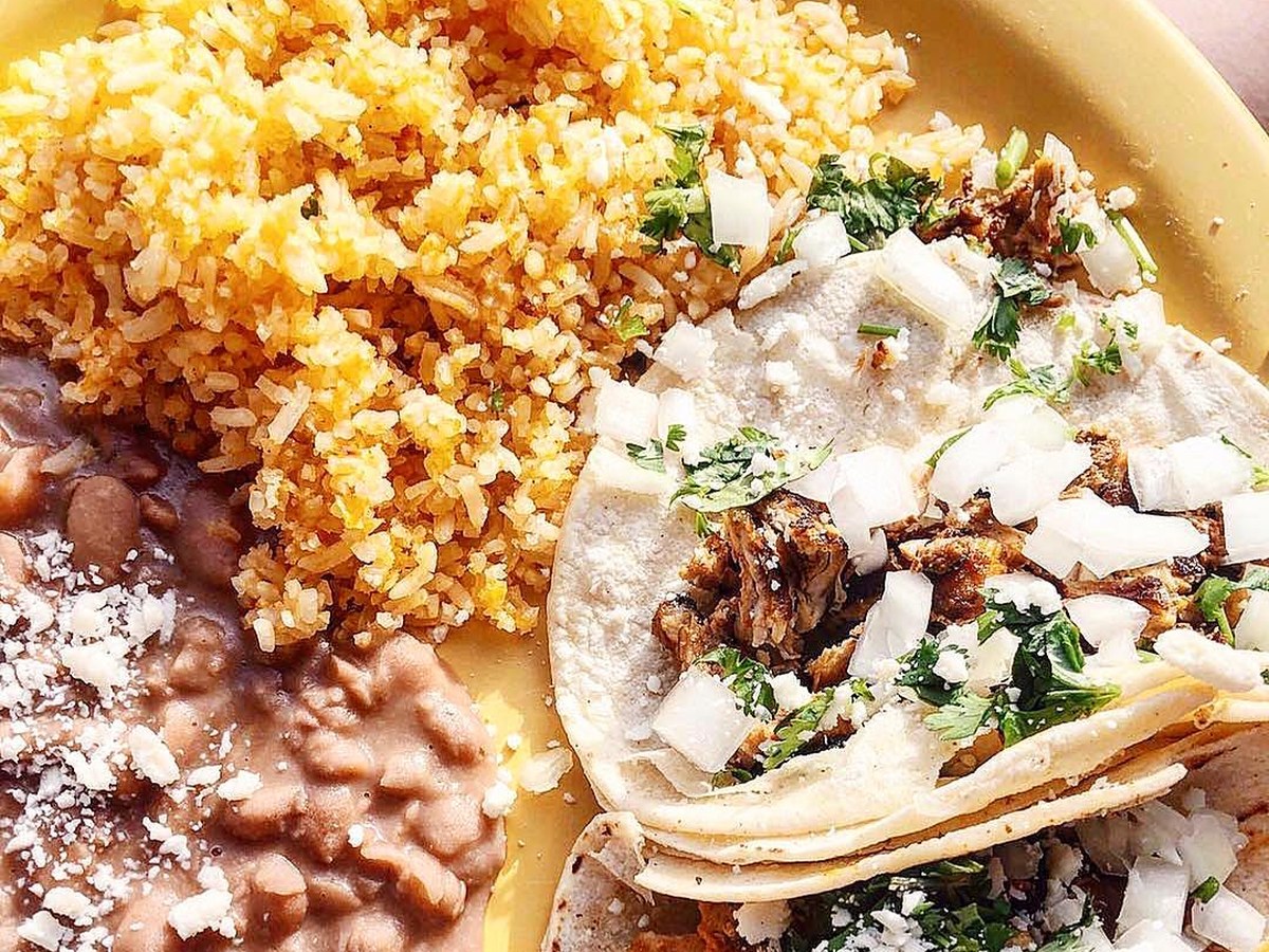 Cozy Method Park City Mexican restaurant guide: street tacos with rice and beans at El Chubasco in Park City