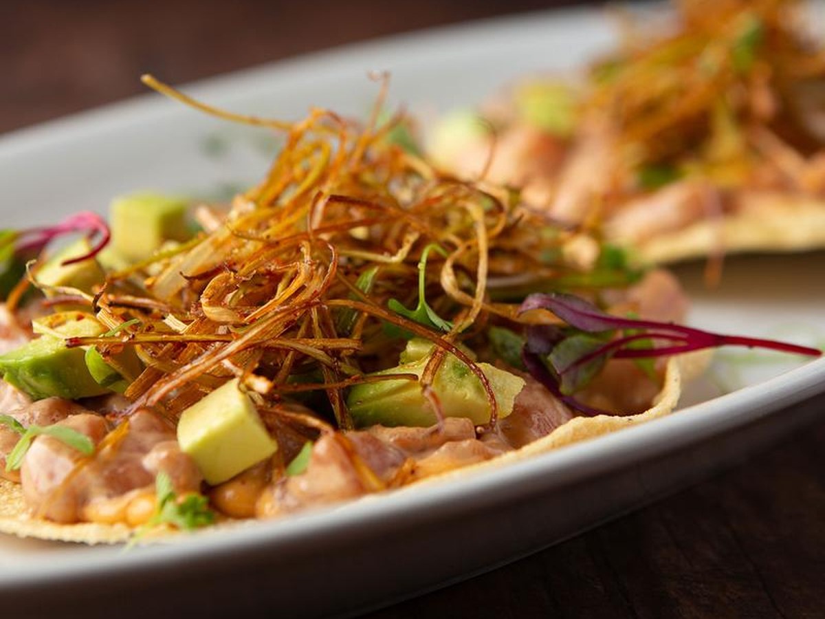 Cozy Method Park City Mexican restaurant guide: shrimp ceviche tostadas plated at Mi Buena Vida in Salt Lake City